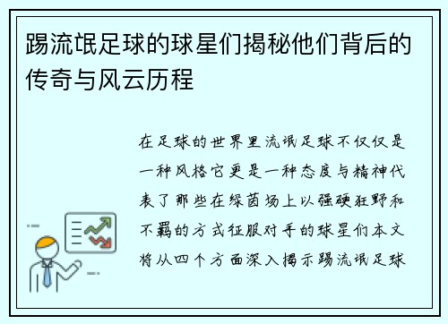 踢流氓足球的球星们揭秘他们背后的传奇与风云历程